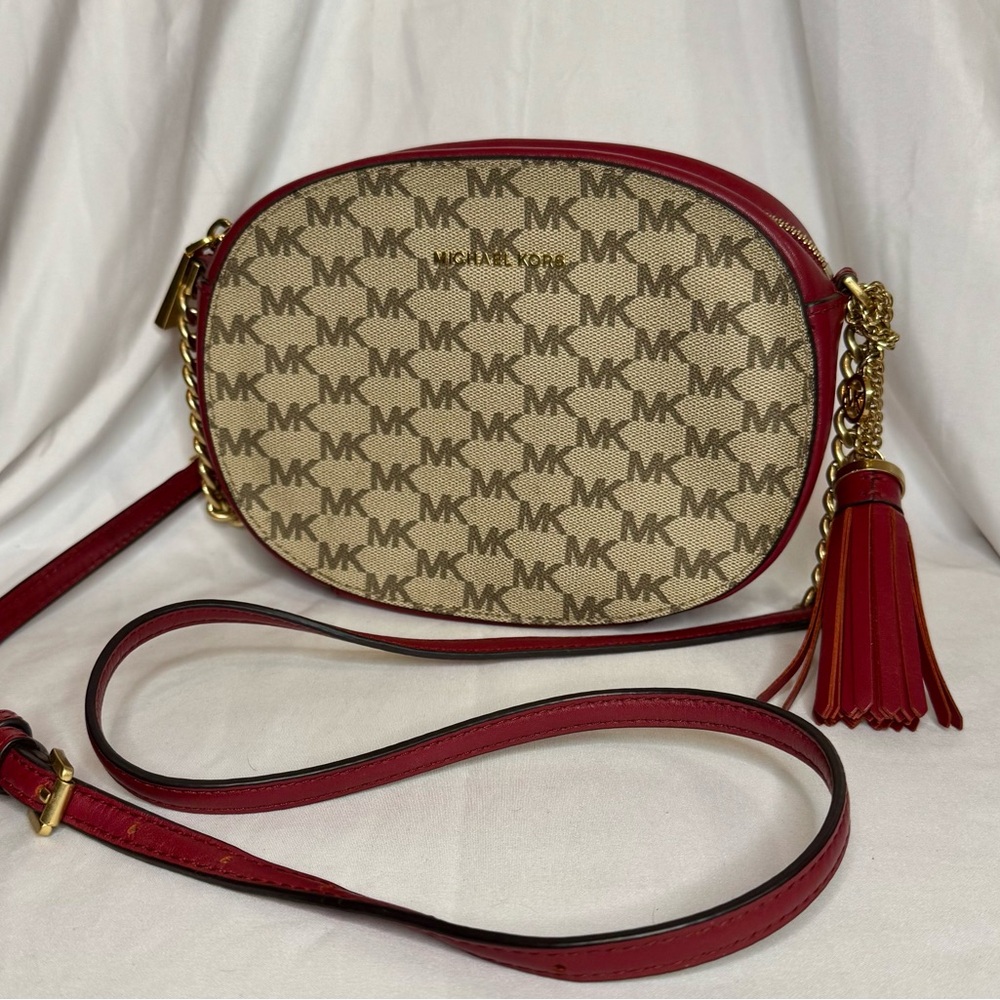 Michael Kors Red and Tan Crossbody Bag